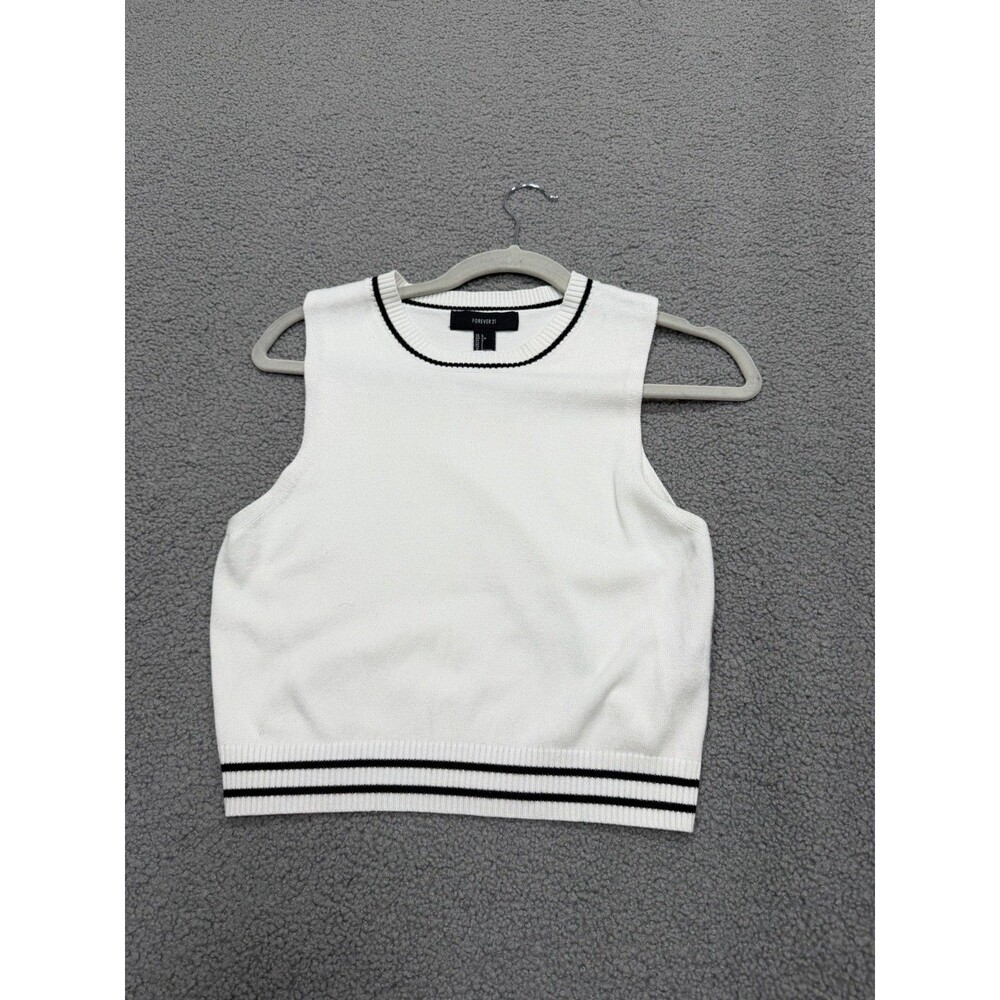Forever 21 Cropped Sweater Top Ivory Stripe Stretchy Preppy Cozy Large